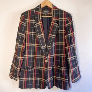 Vintage Requirements Linen Blend Plaid Blazer Size 14‎